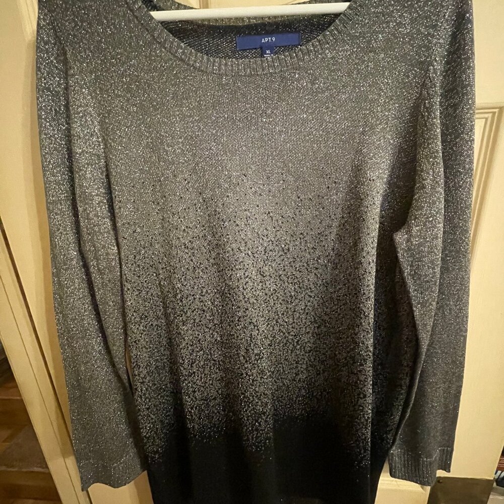 Apt 9 Womens XL Grey To Black Ombré Sparkle Sweater